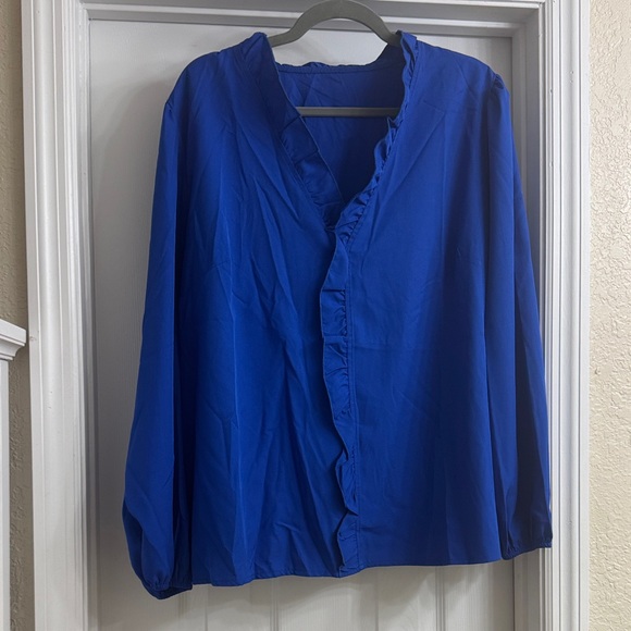 *make offer* Vibrant Blue Ruffled Blouse - Picture 1 of 3